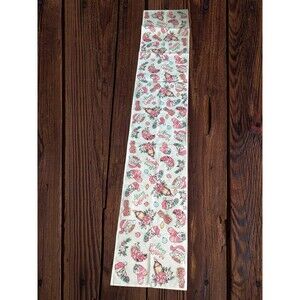 Vintage Style Christmas Table Runner Christmas Theme Burlap 71"x13" Pink Green